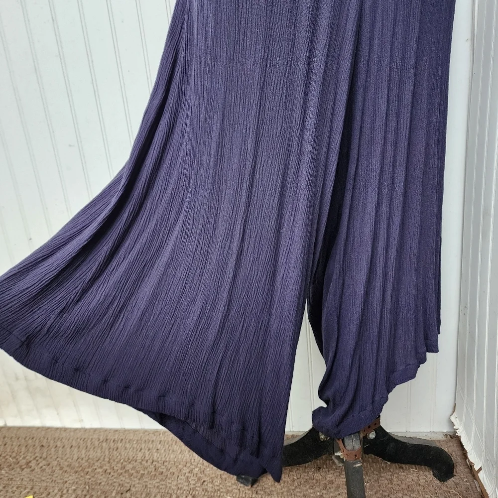 Democracy Navy Blue Wide Leg Jumpsuit Sleeveless Boho Festival V-Neck Gauze Sz L
